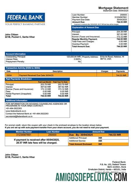 imprimível Modelo Word e PDF de declaração de hipoteca do Banco Federal da Índia